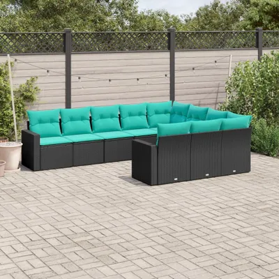 Produktbild von Möbel 10-tlg. Garten-Sofagarnitur mit Kissen Schwarz Poly Rattan - Gartenmöbelgarnituren 3219477