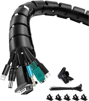Produktbild von Famanu Kabelschlauchset 3 Meter mit Kabelschutz, Reißverschlüssen und Kabelclips schwarz