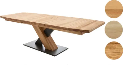Produktbild von Mendoza Esstisch in Bootsform -en Massivholz Eiche Bianco geölt mit Synchronauszug 180-225-270 cm mit 2 innenliegenden Einlegeplatten je 45 cm
