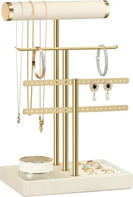 Produktbild von Schmuckständer 3 Ebenen, beige Samt, für Armbänder