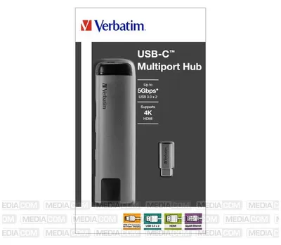 Produktbild von Verbatim 49141, USB 3.2 Gen 1 (3.1 Gen 1) Type-C, Schwarz, Silber, USB 3.2 Gen 1 (3.1 Gen 1) Type-C, Metall, 3 A, 5 - 40 °C