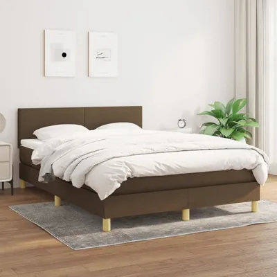 Produktbild von Robuste Doppelbett - Dezentem Design Boxspringbett mit Matratze Dunkelbraun 140x190 cm Stoff - Lattenrost Inklusive - 42307