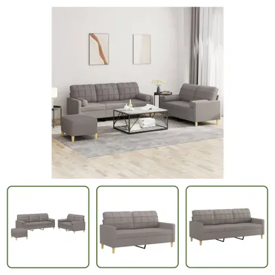 Produktbild von The Living Store 3-tlg. Sofagarnitur mit Kissen Taupe Stoff