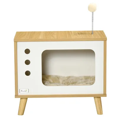 Produktbild von Katzenhaus im TV-Design,Katzenhöhle,Katzenkorb mit Spielball,waschbares Kissen,50x28x43cm