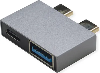 Produktbild von ROLINE USB 3.2 Gen 2 Adapter, 2x USB Typ C - 1x Typ A + 1x C, ST/BU, silberfarben