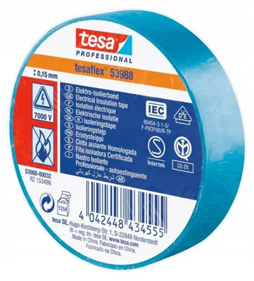 Produktbild von Tesa 53988 PVC-Isolierband, blau, 15mm x 10m