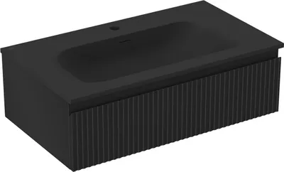 Obrázek produktu pro Mexen Rivel koupelnová skříňka 80 cm s umyvadlem Vela, 1 zásuvka, drážkovaná, černá mat - 91A20-08023-1-BF71-W23M71