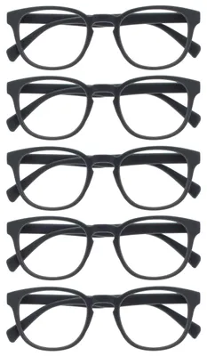 Produktbild von OPULIZE Pop Lesebrille 5er Pack Keck Rund Matt Rahmen Federscharniere Kratzfest Grau Herren Damen RRRRR2-7 +2.50