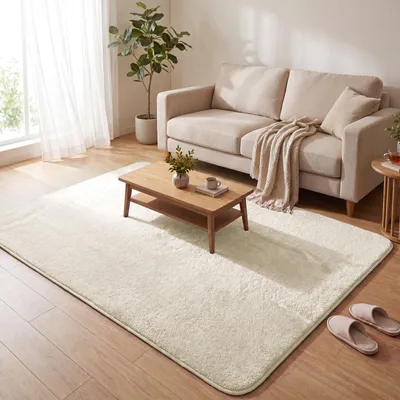 Produktbild von VOUNOT® Weicher Kurzflor Teppich Wohnzimmer mit Antirutschmatte 160x230 cm Beige