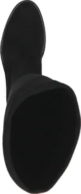 A top-down view of a black boot.