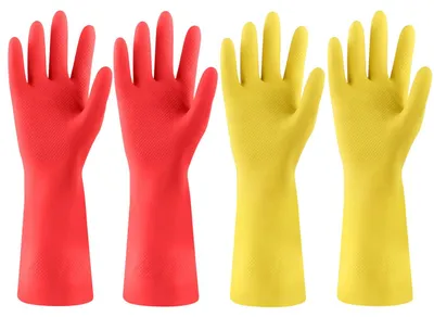 Spülhandschuhe aus Gummi, 4 Paar, XL, gelb+rot