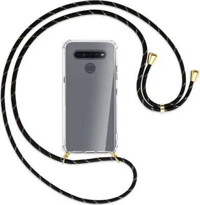Produktbild von Handykette Backcover-Schutzhülle mit Band (Metall goldfarben) für LG K41S LM-K410 - schwarz/gold