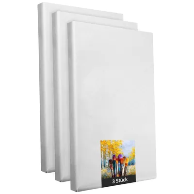 Produktbild von Keilrahmen - 3 Stück - 40 x 80 cm - weiße Künstlerleinwand aus Polyester - zum Bemalen - fertig bespannt - geeignet für Acrylfarben oder Textilfarben