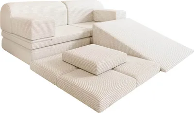 Produktbild von HOME DELUXE Spielsofa LIV inkl. Rutsche und Stapelsteine - Cord Beige I Kinderspielsofa, Spielsofa mit Rutsche, Kinder Sofa mit Stapelsteinen, Multifunktionales Spielsofa, Kreatives Kindermöbel, Modularer Kindersitz, Kinderzimmer Sofa, Sofa für Kinder ab 18 Monaten, Spielsofa für Kinder, Waschbares Kindersofa, Sicheres Kindermöbel, Erweiterbares Spielsofa, Robustes Kindersofa, Spielmöbel für Kleinkinder, Hochwertiges Kindersofa.