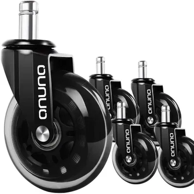 Produktbild von OUNUO Bürostuhl Rollen 5er Set, Bürostuhl-Räder Ersatzrollen 11mmx22 mm, Drehstuhlrollen, Super Leise Hartbodenrollen für Bürostuhl, schwarz