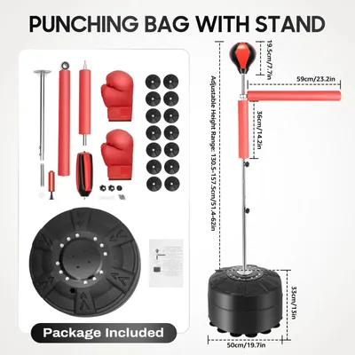 Immagine prodotto di Sacco da boxe con base - Reflex-Boxball - Altezza regolabile 130,5–157,5 cm - Braccio orientabile a 360° - Rimbalzo a 90° - Base a ventosa 50×33 cm - Rosso/Nero