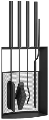 Productafbeelding van Haardgereedschapset, 5-delig, haardaccessoires inclusief borstel, schep, pook, tang, standaard, metaal, zwart