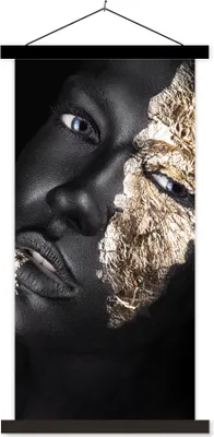 Produktbild von MuchoWow® Textilposter Frau - Gold - Schwarz - Farbe - Luxus 40x80 cm mit schwarzem Rahmen - Wandemalerei