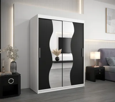 Obrázok produktu pre Šatníková skriňa so zrkadlami ULRIKA - šírka 150 cm, biela / čierna