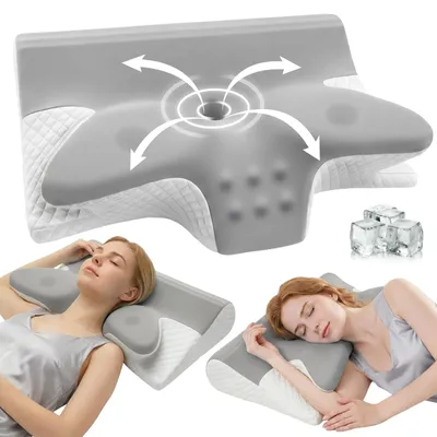 Image de Coussin ergonomique pour le cou, 2-en-1, avec mousse à mémoire de forme