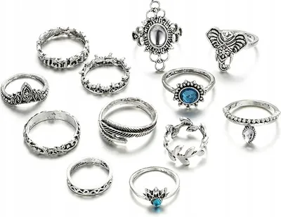 Produktbild von Silbernes RETRO-PUNK-BOHO-RING-SET 72