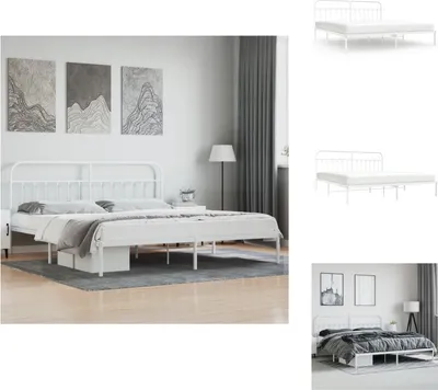 Produktbild von vidaXL Bettgestell mit Kopfteil Metall Weiß 193x203 cm -  Betten & Bettgestelle