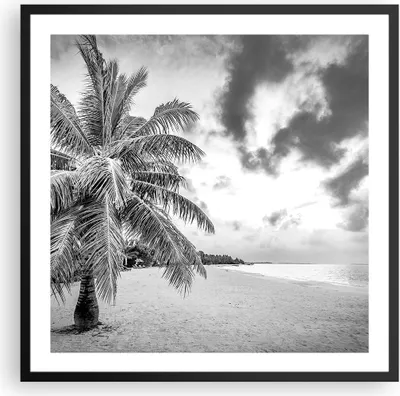 Produktbild von Gerahmtes Poster - Schwarzer Rahmen - Monochrom Strand Wolken - 60x60 cm - Wand Bild - Wanddeko - Wandbilder - Kunstposter - Wandposter - Bilderrahmen - Bilder - Kunstdruck - P2BAC60x60-4677