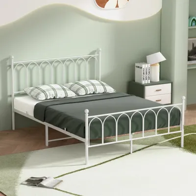 Produktbild von MODFU Metallbett Bettrahmen 140 × 200 mit Kopfteil,Doppelbett Jugendbett mit Anti-Rutsch-Design,ohne Matratze,Weiß