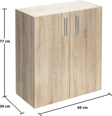Image de Casaria Armoire avec portes 77 x 60 x 30 cm Meuble de rangement VELA chêne 2 niveaux pour salon bureau chambre