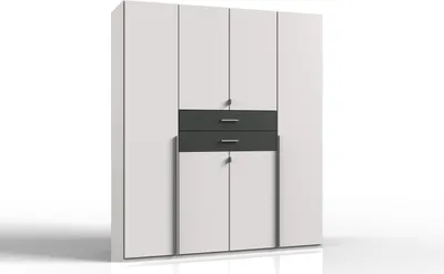 Produktbild von Kleiderschrank "Denver" aus Spanplatte in Weiß mit 2 Schubladen und 6 Türen. Abmessungen (B/H/T) 180x208x58 cm