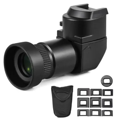 Obrázek produktu pro Hledáček pro fotoaparát, úhel 90 stupňů. Hledáček pro fotoaparát s 1,25x a 2,5x zvětšením. 10 adaptérů, kompatibilní s fotoaparáty Canon DSLR