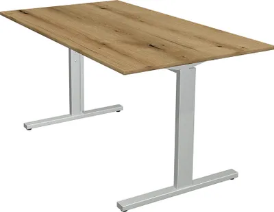 Produktbild von Kerkmann Schreibtisch Form 2 140x80x70-82 cm T-Fuß Alusilber asteiche