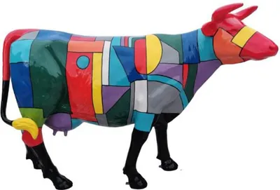 Immagine prodotto di Casa Padrino scultura decorativa di design per il giardino mucca colorata 210 x 55 x h. 147 cm - Figura animale a grandezza naturale - Enorme figura decorativa resistente alle intemperie XXL