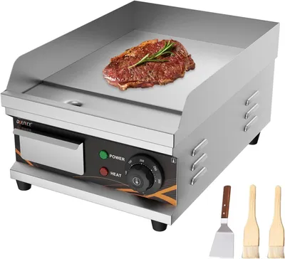 Produktbild von Professionelle elektrische Grillplatte aus Gusseisen, Edelstahl, mit Spritzschutz und Fettauffangbehälter, 1500 W