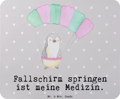 Produktbild von Mr. & Mrs. Panda Mousepad Pinguin Fallschirm springen - Grau Pastell - Geschenk, Tandemsprung, Mauspad, Fallschirmsprung, Mouse Pad, Fallschirmspringen, Luftakrobatik