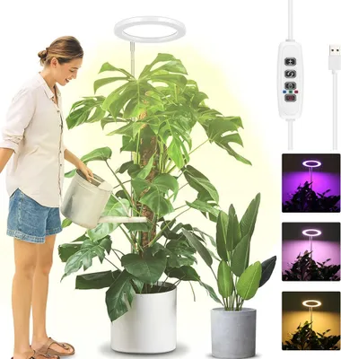 Produktbild von Pflanzenlampe LED Vollspektrum 72 LEDs Grow Light 35-155cm Großes Grow Lampe, 3 Farben Pflanzenlicht mit 5 Helligkeit, Höhenverstellbar, USB, Weiß