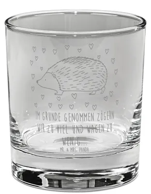 Produktbild von Mr. & Mrs. Panda Tumbler Igel Herzen - Transparent - Geschenk, Whiskyglas, Herz, Glas, Gute Laune, Rocks, Kuss, Liebe, Whiskey, Leben, Whiskeyglas