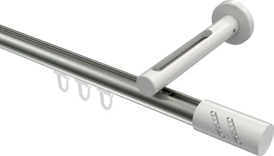 Produktbild von Interdeco Innenlaufstange / Gardinenstange mit Innenlauf Edelstahl-Optik / Weiß, Typ Siteno Zoena (Glitzerzylinder), 20 mm Ø 1-läufig, 160 cm