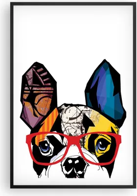 Produktbild von Gerahmtes Poster - Schwarzer Rahmen - Hund Brille Bunt Bulldogge - 61x91,5 cm - Wand Bild - Wanddeko - Wandbilder - Wandposter - Bilderrahmen - Bilder - Kunstdruck - Wandbild - P2BPA61x91-3206