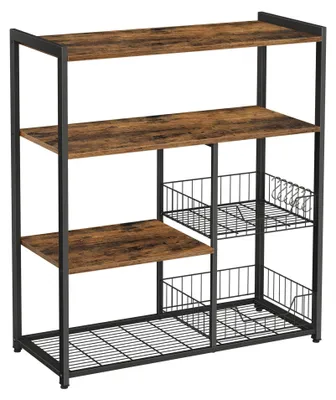 Obrázek produktu pro Regál do kuchyně – volně stojací úložný stojan – 6 háčků – 35 × 80 × 95 cm (šířka × hloubka × výška) – hnědý