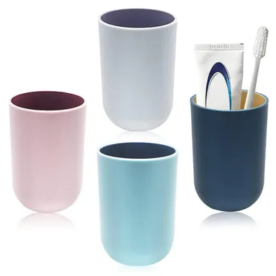 Produktbild von Zahnputzbecher Mundwasser Tasse 4er Set Tragbarer Reisebecher PP Light Gray Dark Blue Pink Blue