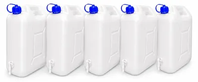 Produktbild von 5x 20L Wasserkanister mit Zapfhahn lebensmittelecht HDPE Trinkwasserkanister stapelbar UV-beständig mit Deckel & Ausgießer für Camping Wohnmobil Garten Outdoor Notvorrat