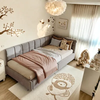 Obrázok produktu pre ProximaX Sivá zamatová plávajúca posteľ, 90x200 cm, s osvetlením LED, pripojením USB a typom C - Moderná jednolôžková posteľ s pamäťou tlaku vzduchu a svetlom s diaľkovým ovládaním
