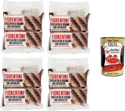 Produktbild von Fiorentini Croccantini di Sesamo con Cioccolato Sesam-Crunchies mit Schokolade 4x 120gr + Italian Gourmet polpa 400g