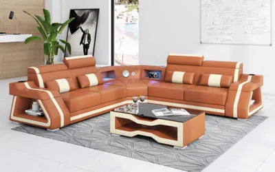 Produktbild von Ledersofa Eckgarnitur Ecksofa L Form Sofa Couch Beige Luxus Design JVmoebel
