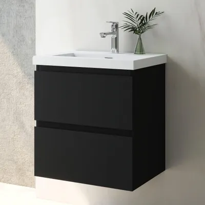 Produktbild von Waschtisch mit Unterschrank 50cm Alast Badmöbel Set Schwarz Rechteckiges Waschbecken mit Unterschrank Softclose