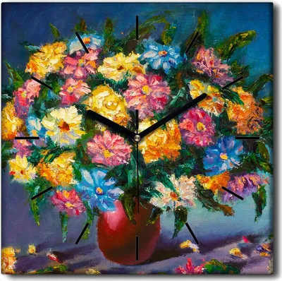 Produktbild von Coloray Uhr auf Leinwand 30x30 cm Wand Uhr Dekoration Wohnzimmer Segeltuch schwarze Hände -Blumen Kunstkunst