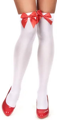 Produktbild von Overknees mit Schleife weiss-rot - Einheitsgröße