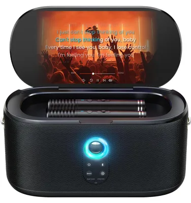 Productafbeelding van Karaokemachine Met 10,1 Inch Touchscreen En 280 W Stereogeluid - Twee Draadloze Microfoons - Zwart