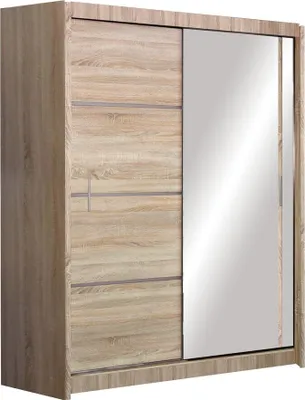 Produktbild von Furniture24 Kleiderschrank Vista 150 Schwebetürenschrank Schrank mit Schiebetür 2 Kleiderstangen 5 Einlegeboden Sonoma Eiche mit Spiegel , 151 cm breit